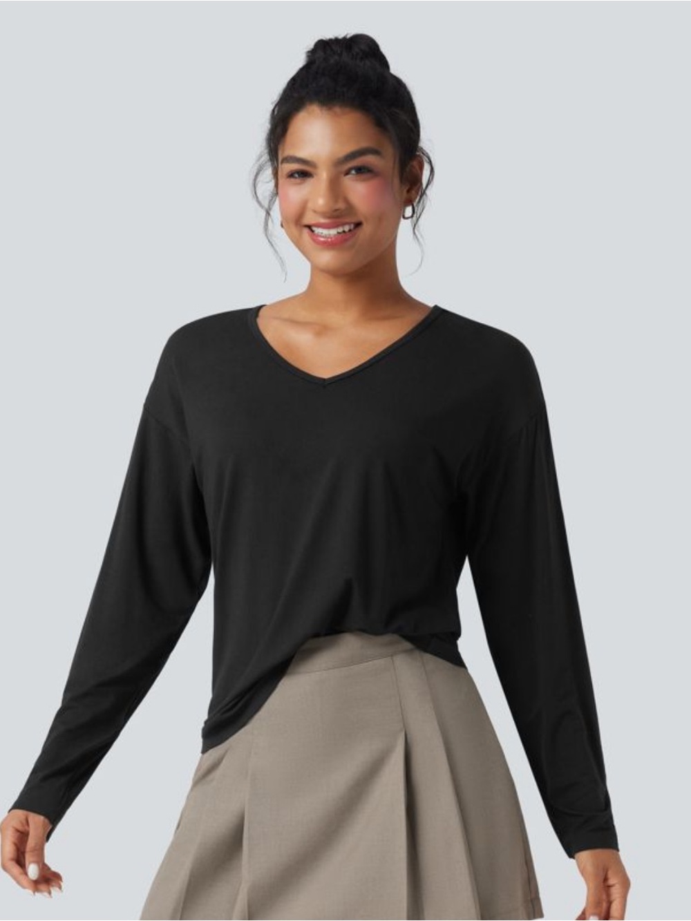 HALARA Black V-Neck Long Sleeve Top